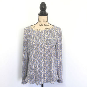 Ann Taylor LOFT XS Shirt Blue Cream Boat Neck